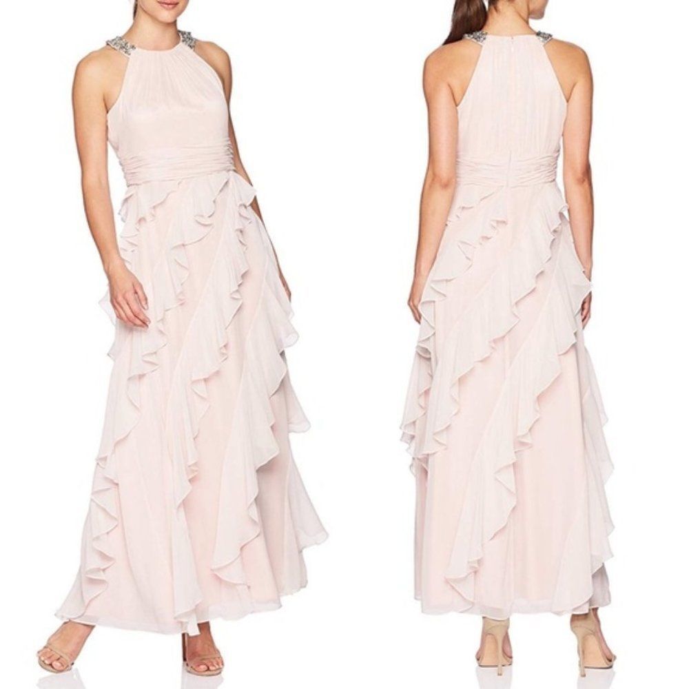 Eliza J Embellished Ruffle Chiffon Gown sz 6